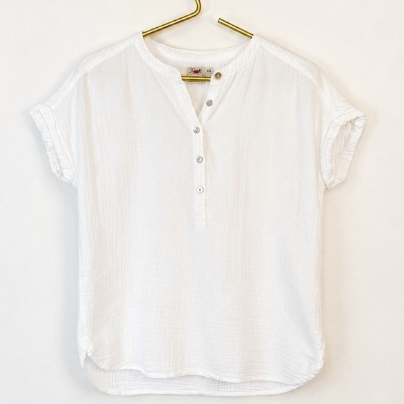 Faherty Tops - Faherty Isha Top XS White Organic Cotton Gauze Coastal Beachy